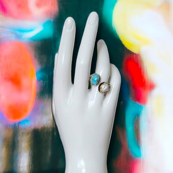 🆕️Genuine Pearl & Turquoise Ring | 925 Silver 24K Gold & Rhodium Plated 🌟 - Picture 13 of 16